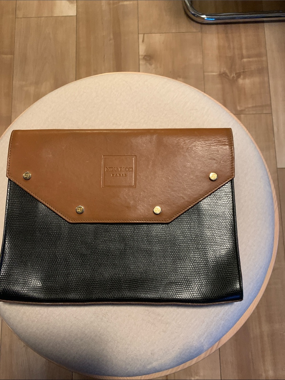 Nina Ricci Brown and Black clutch Bag all leather made in France